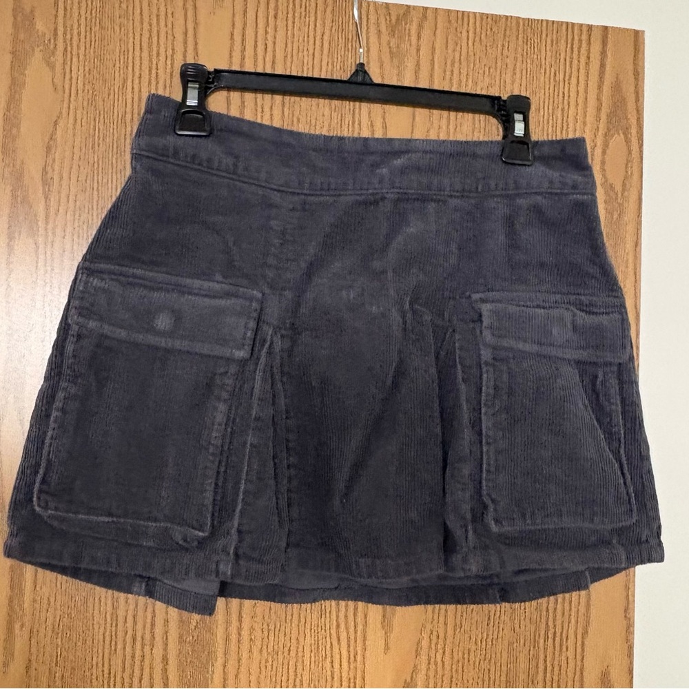 Dark Blue Corduroy Skirt with Pockets